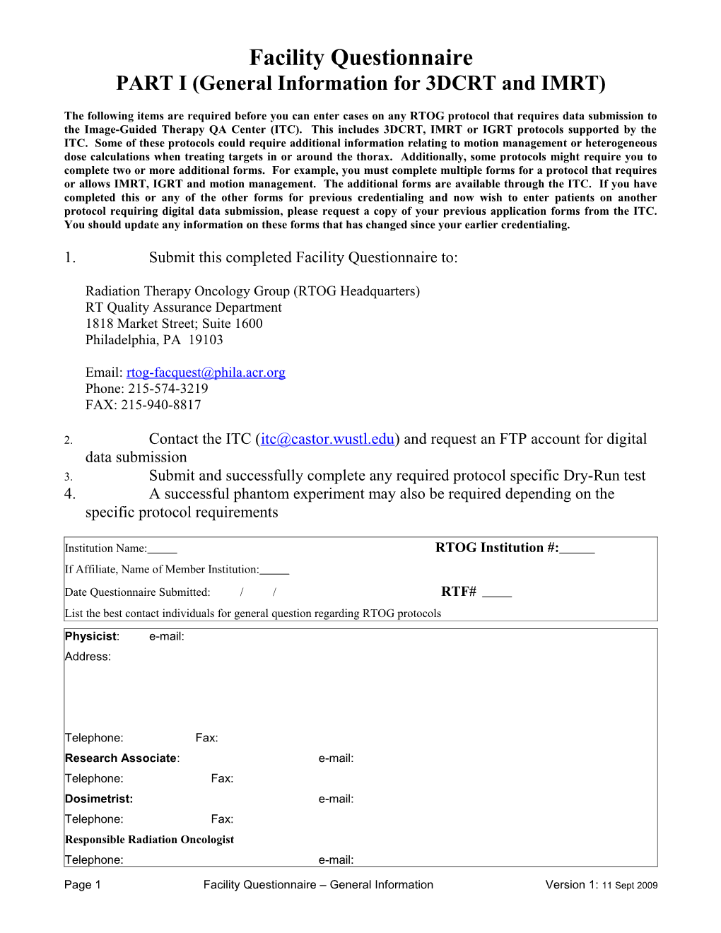 PART I (General Information for 3DCRT and IMRT)