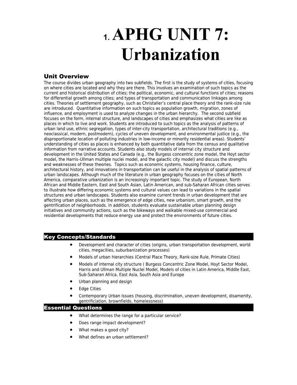 APHG UNIT 7: Urbanization