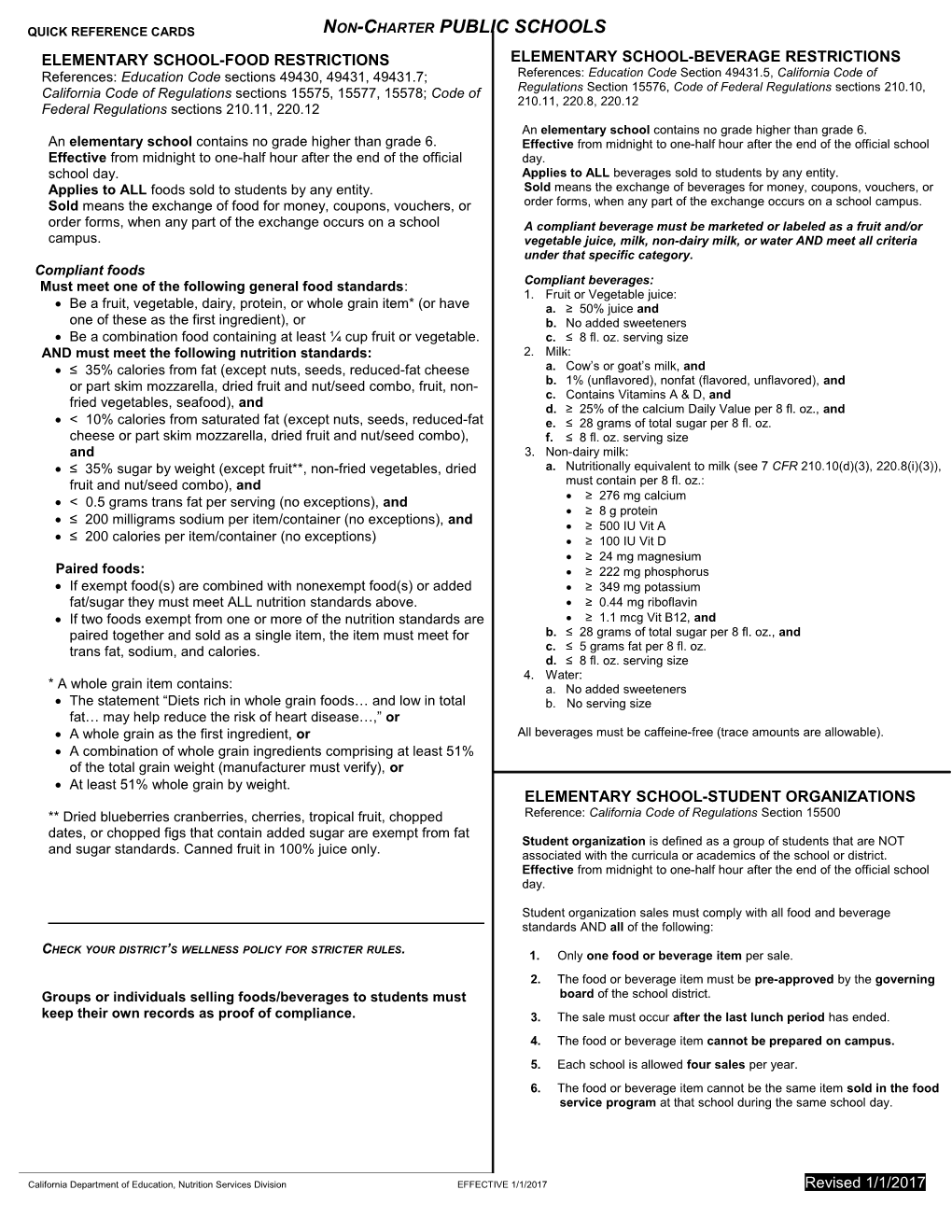 Quick Reference Cards - Healthy Eating & Nutrition Education (CA Dept of Education)