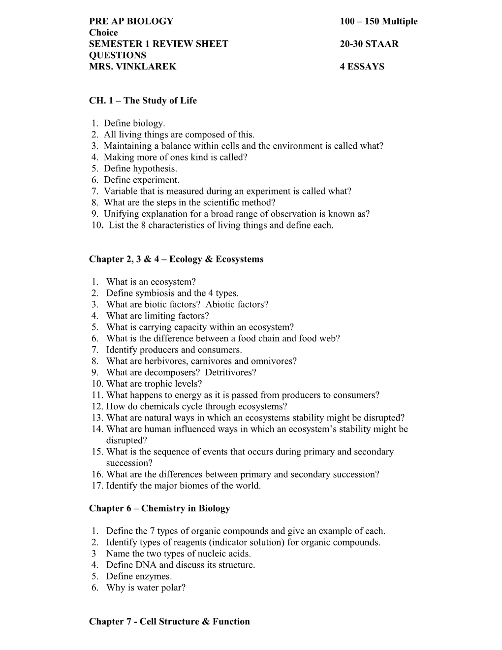Semester 1 Review Sheet20-30 Staar Questions