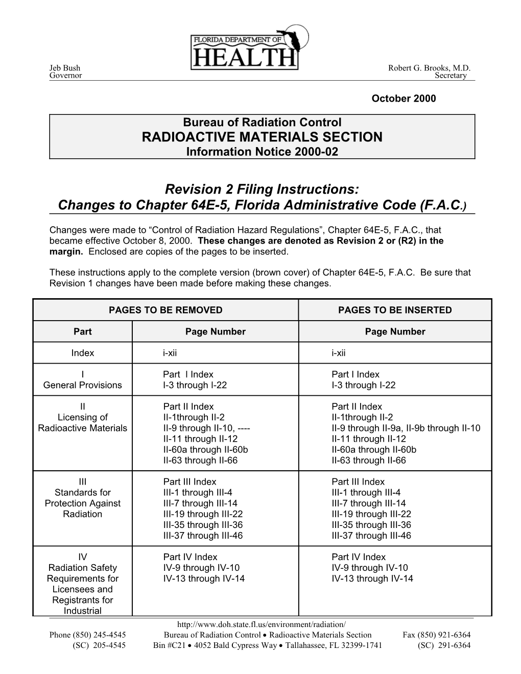 Revision 2 Filing Instructions: Changes to Chapter 64E-5, Florida Administrative Code (F.A.C.)