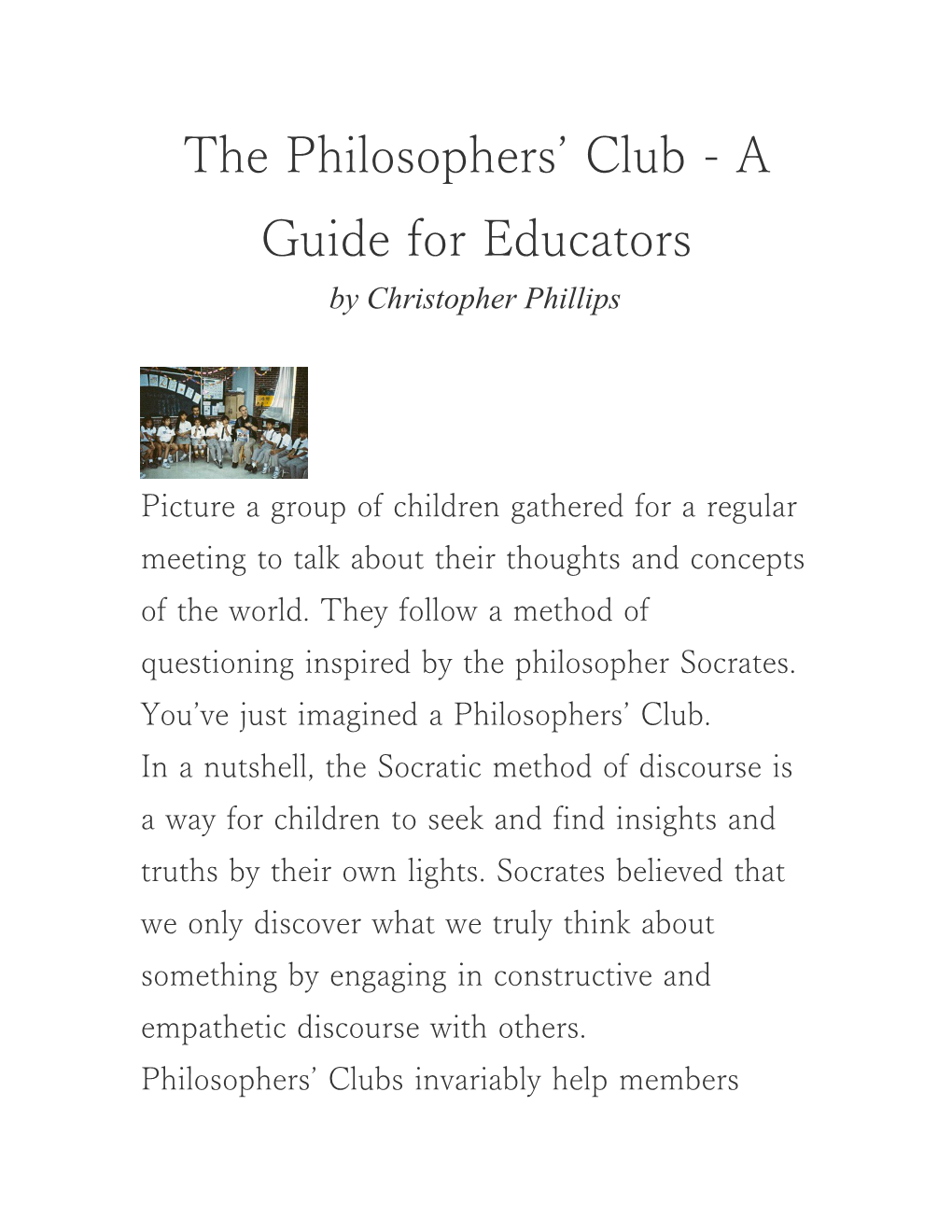 The Philosophers Club - a Guide for Educators