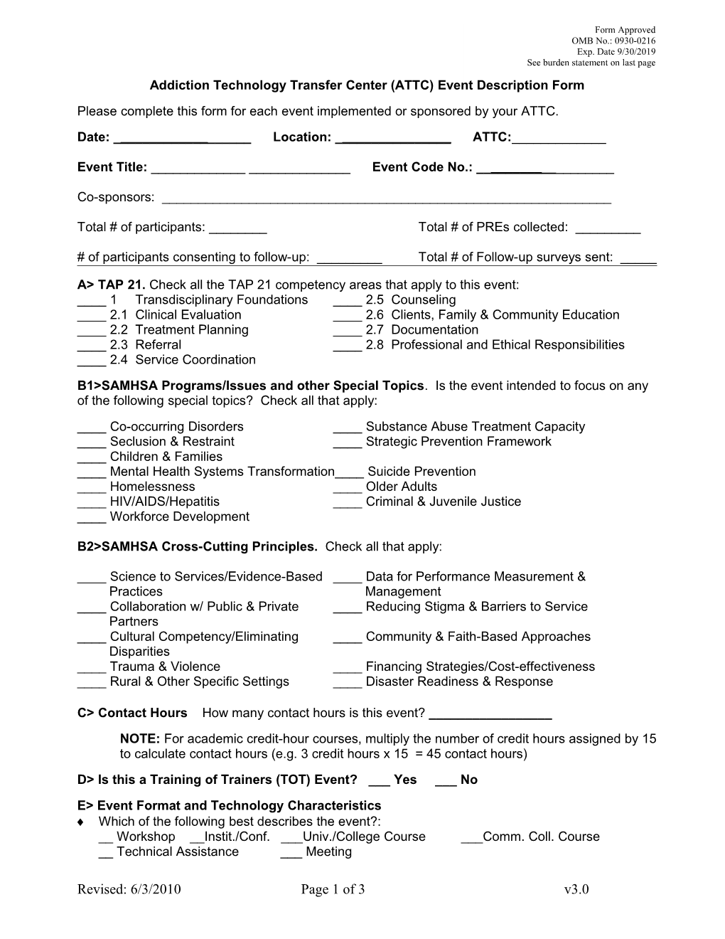 Education and Training Event Description Form