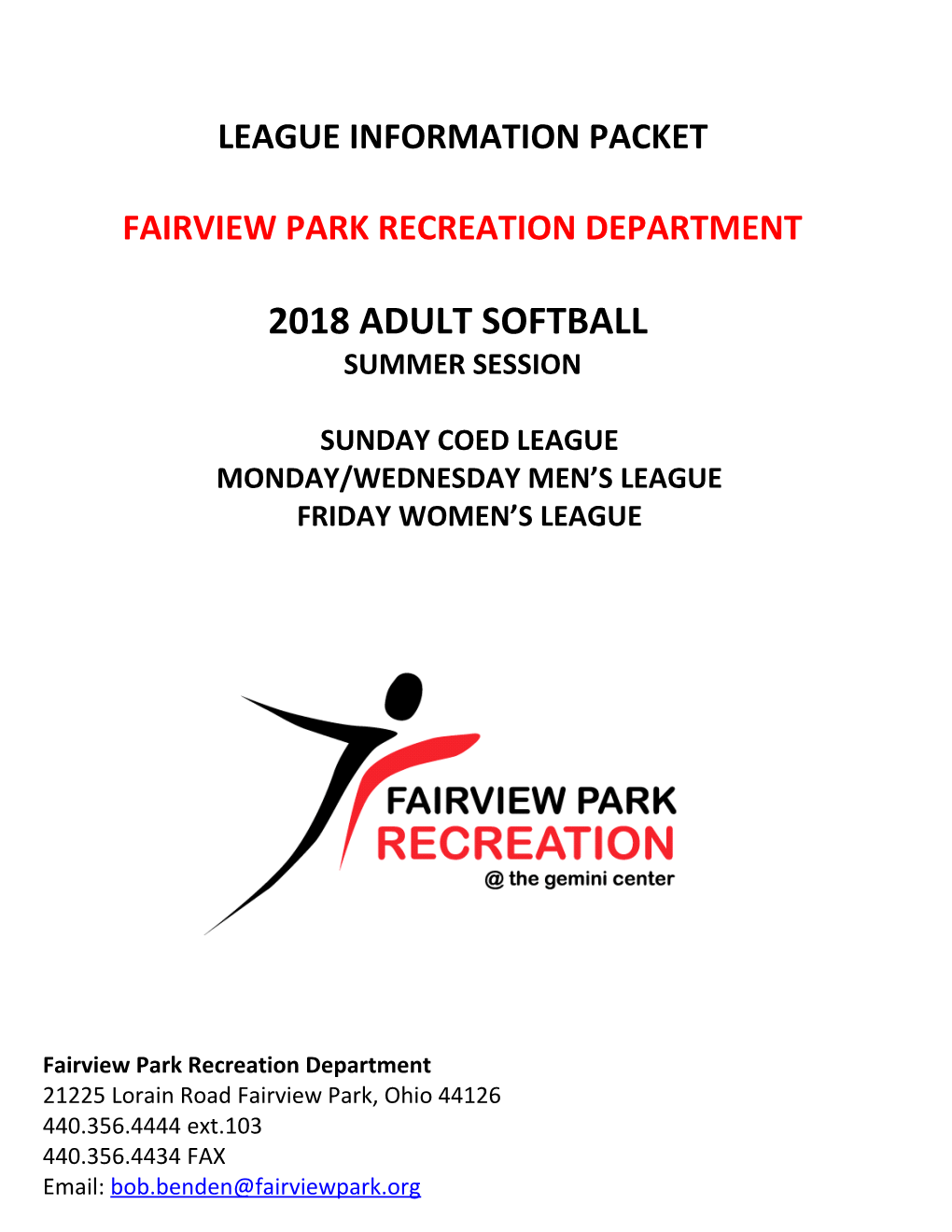 Fairview Park Recreation Department