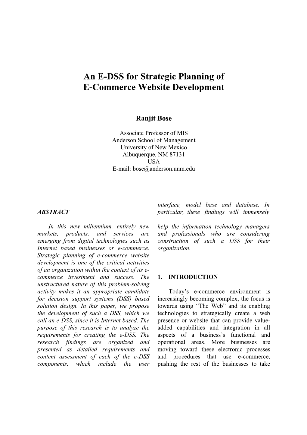 An E-DSS for Strategic Planning Of