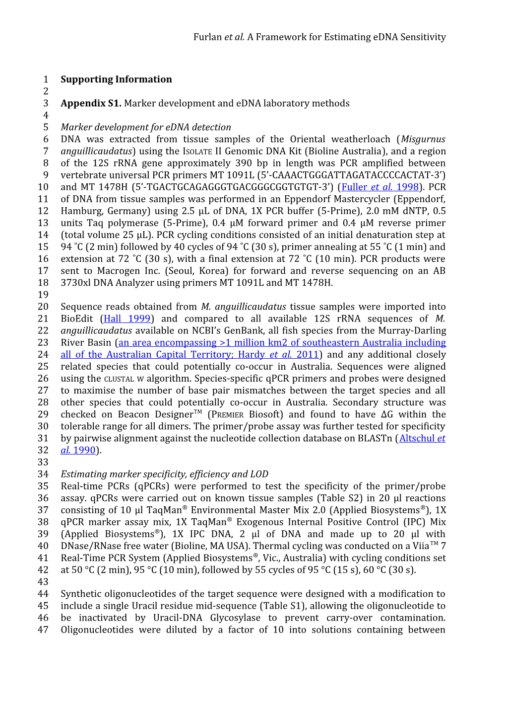 Furlan Et Al. a Framework for Estimating Edna Sensitivity