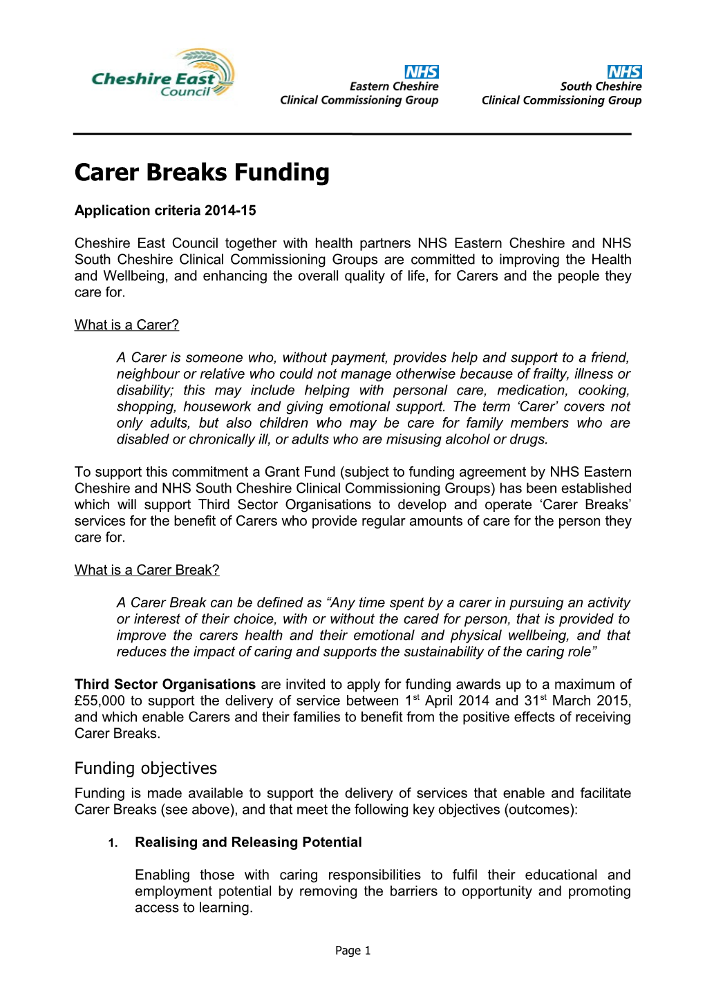 Carer Breaks Funding
