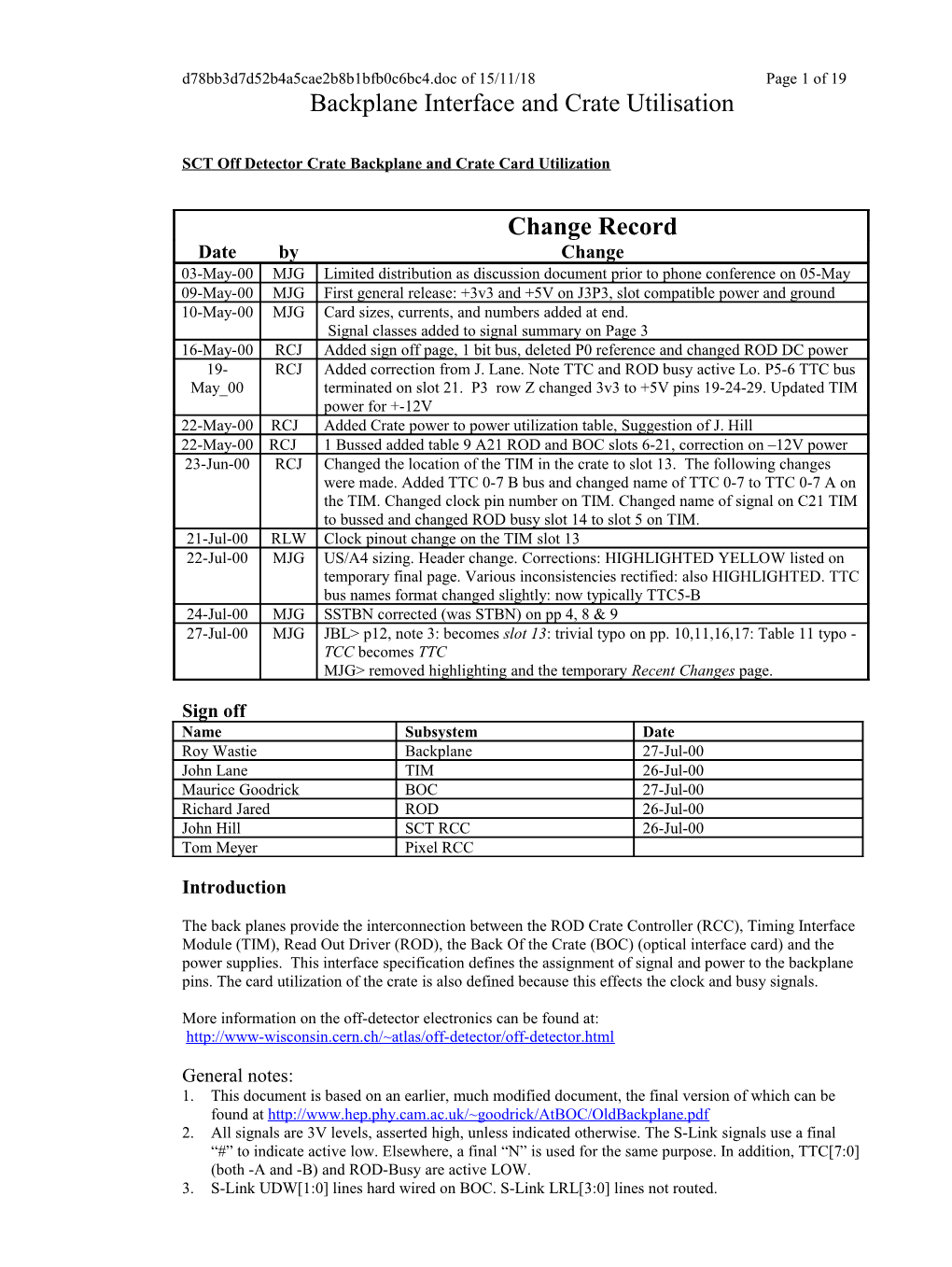 SCT Off Detector Crate Backplane and Crate Card Utilization