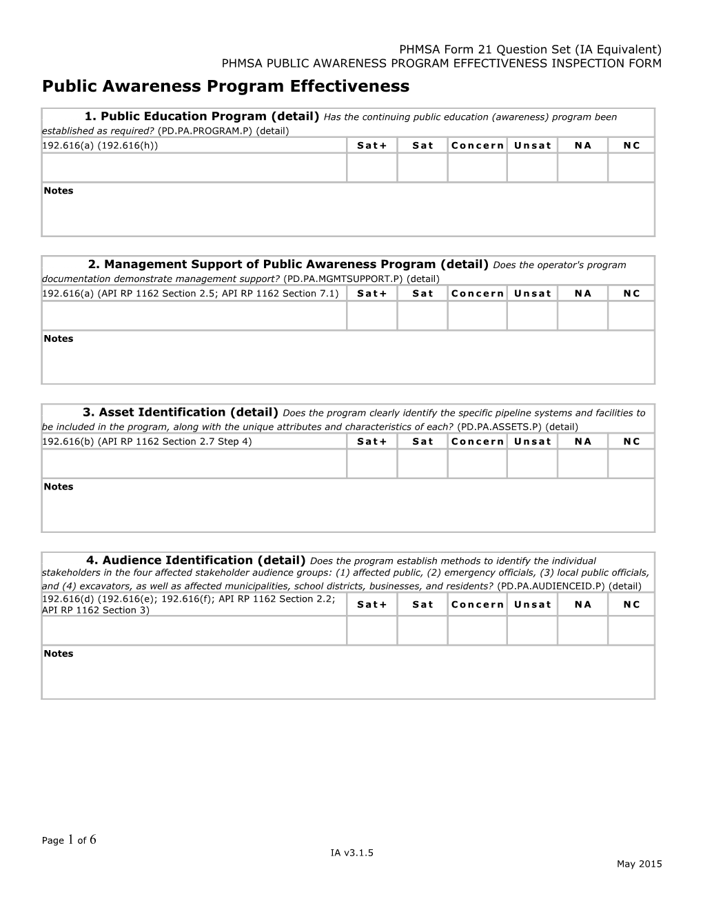 PHMSA Form 21 Question Set (IA Equivalent)