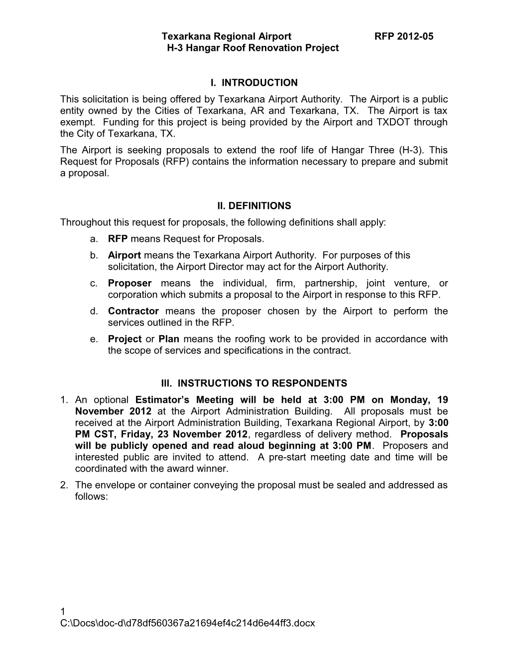 Texarkana Regional Airport RFP 2012-05