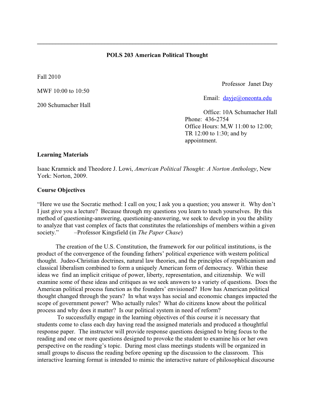 POLS 203 American Political Thought