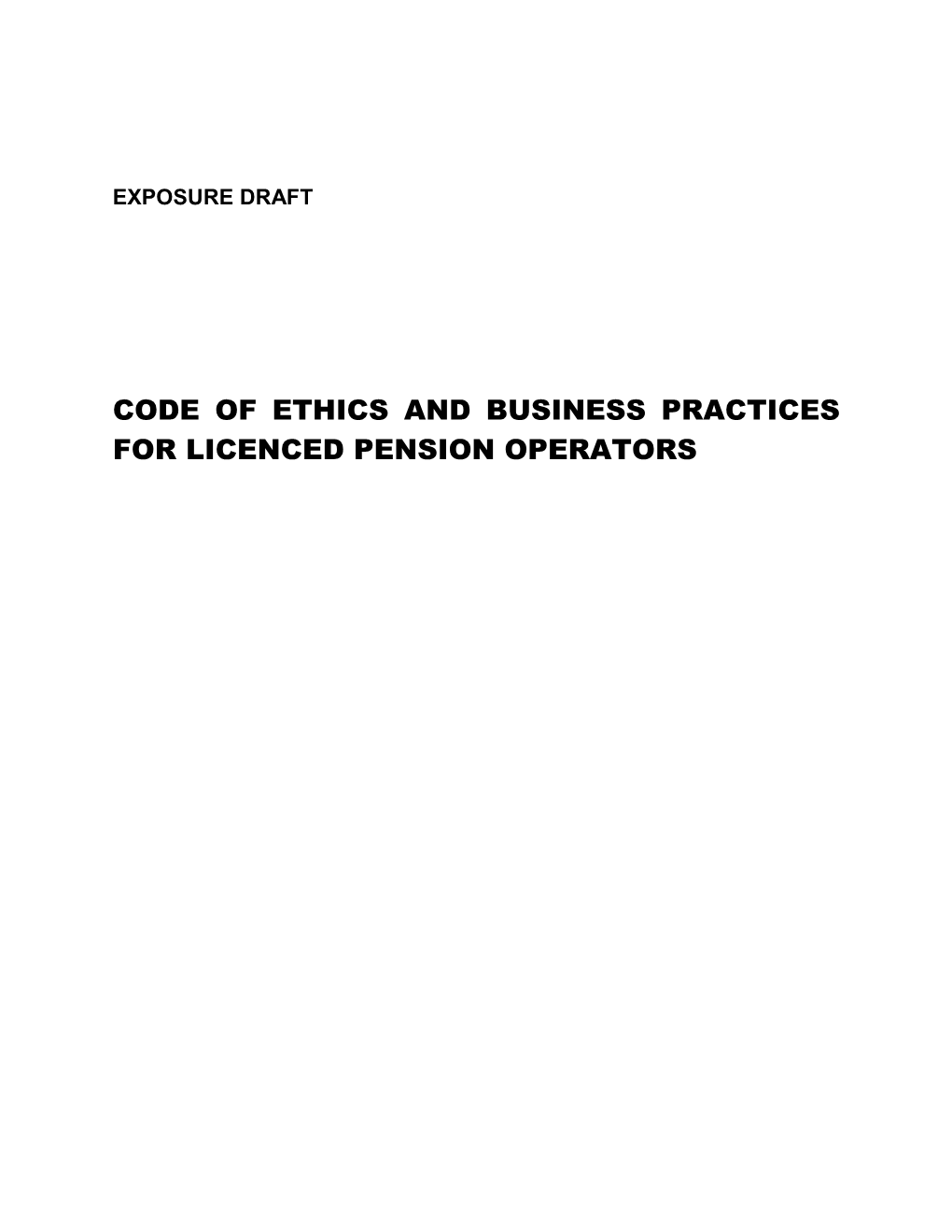 Code of Ethics and Business Practices for Licenced Pension Operators