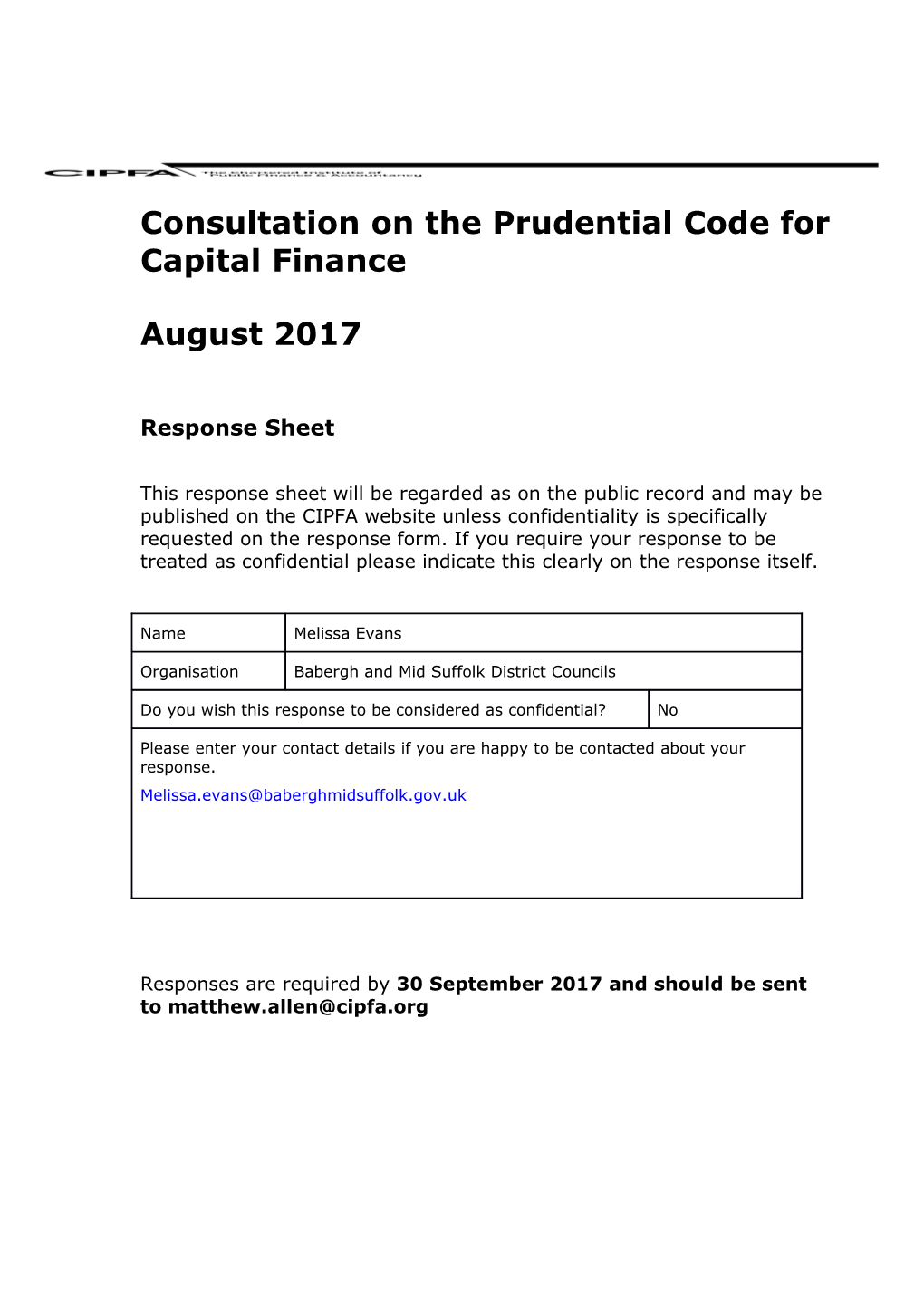 Consultation on the Prudential Code for Capital Finance