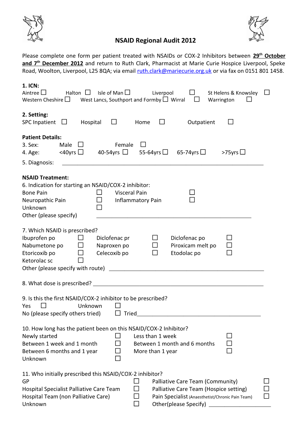 NSAID Regional Audit October 2012 Proforma