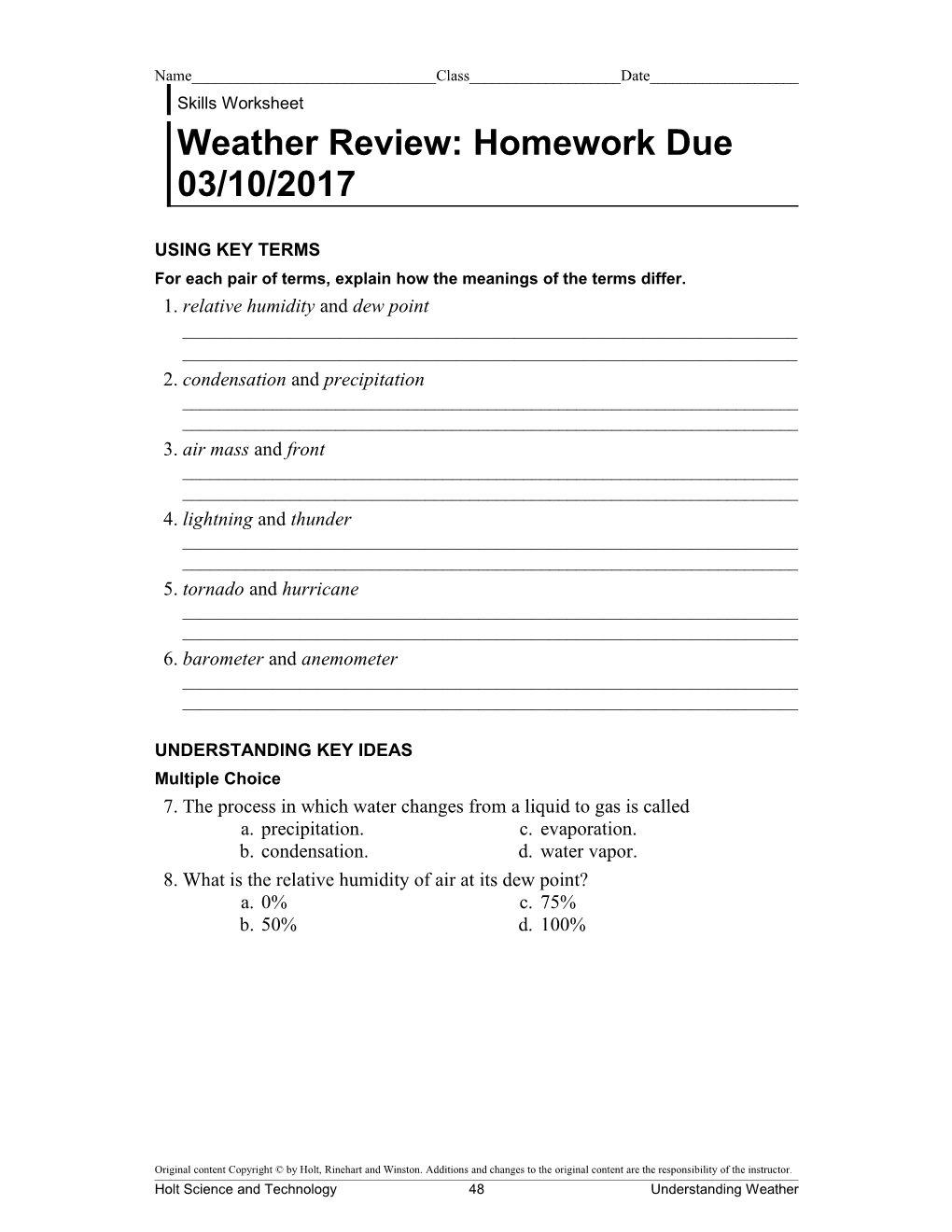 Weather Review: Homework Due 03/10/2017