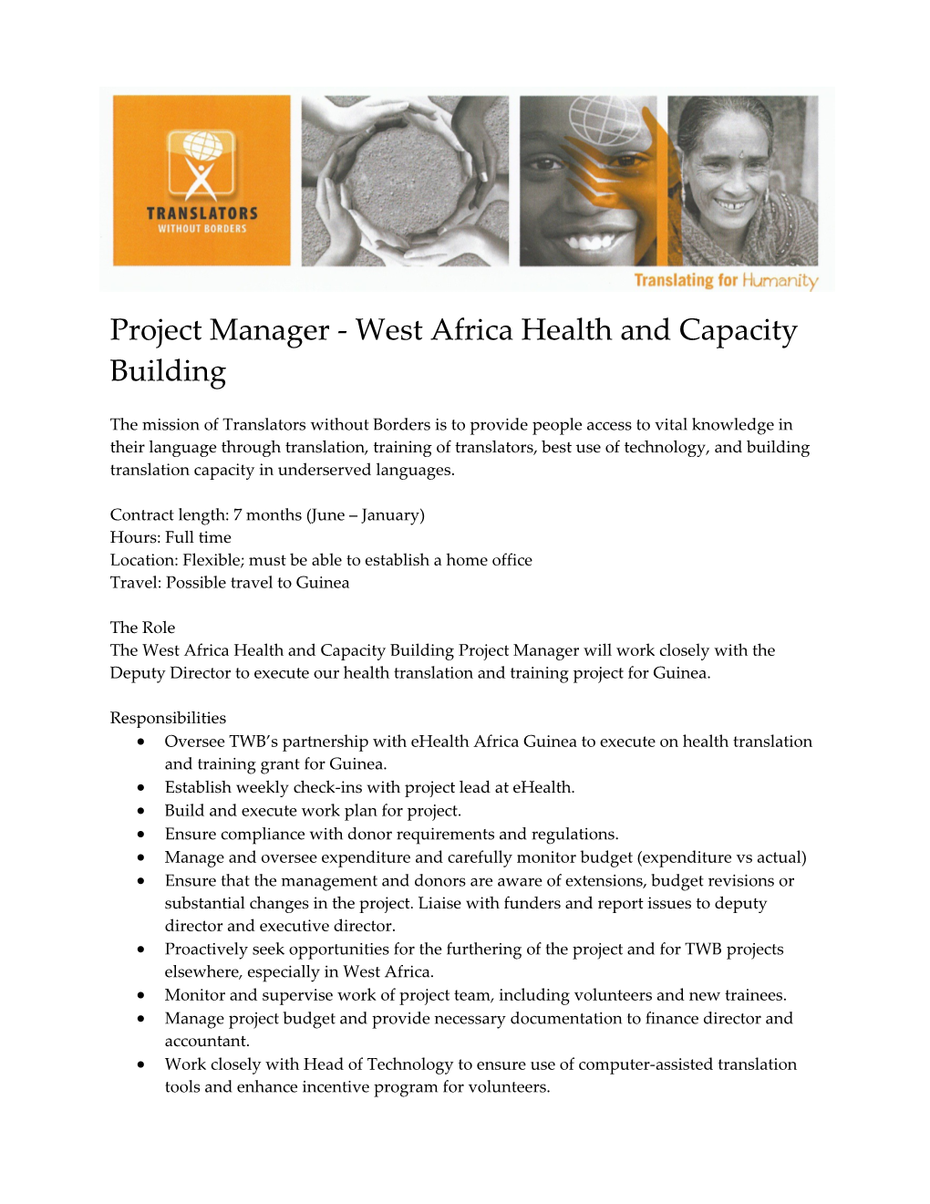 Project Manager - West Africa Health and Capacity Building