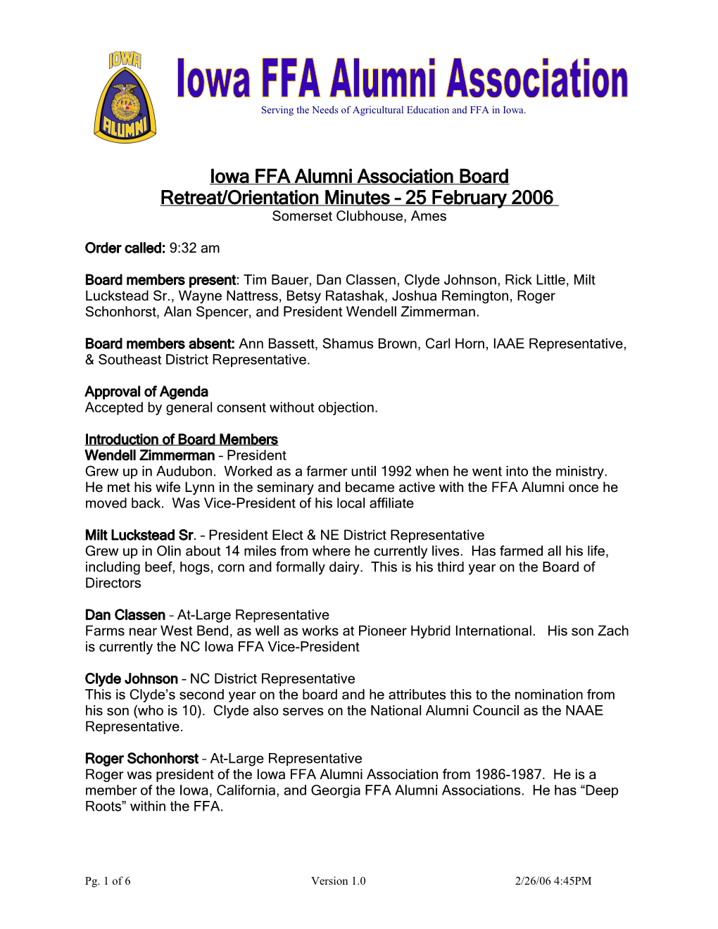 Iowa FFA Alumni Association Board