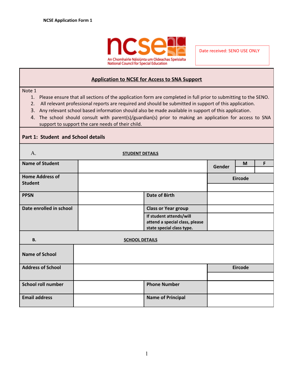 NCSE Application Form 1