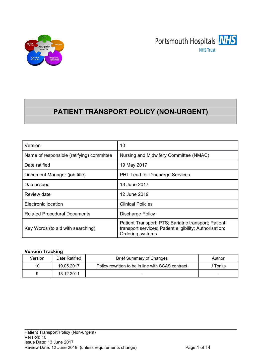 Patient Transport Policy (Non-Urgent)