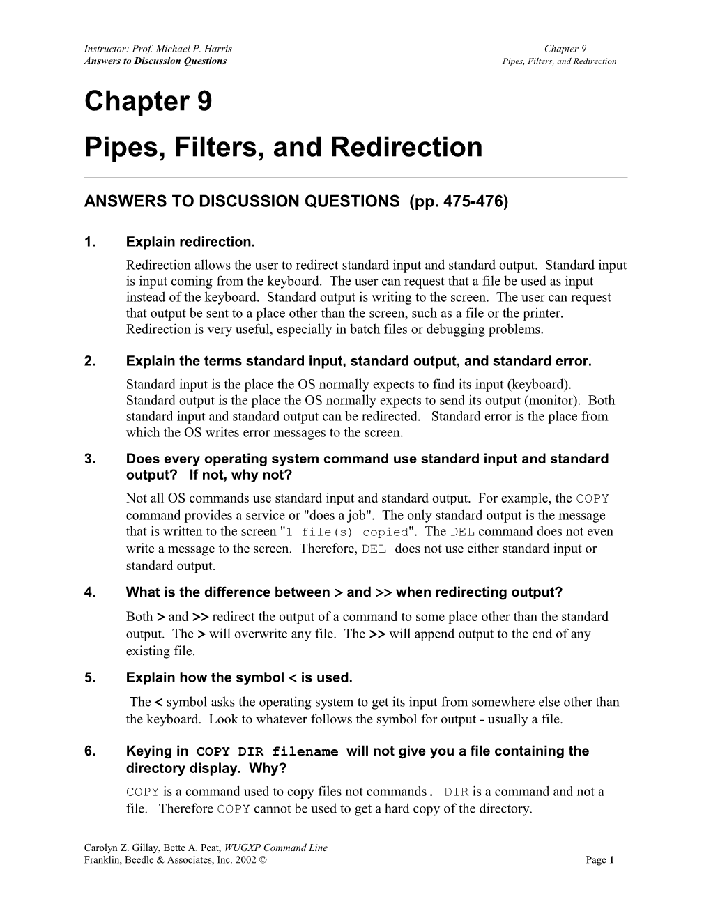 Ch 9 -Pipes, Filters, and Redirection