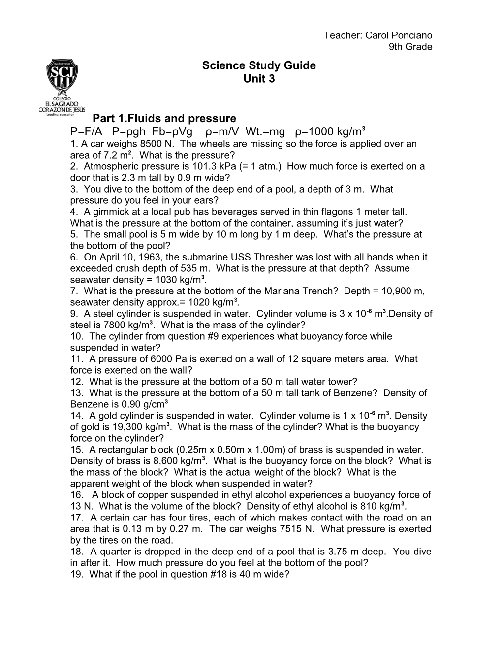 Part 1.Fluids and Pressure