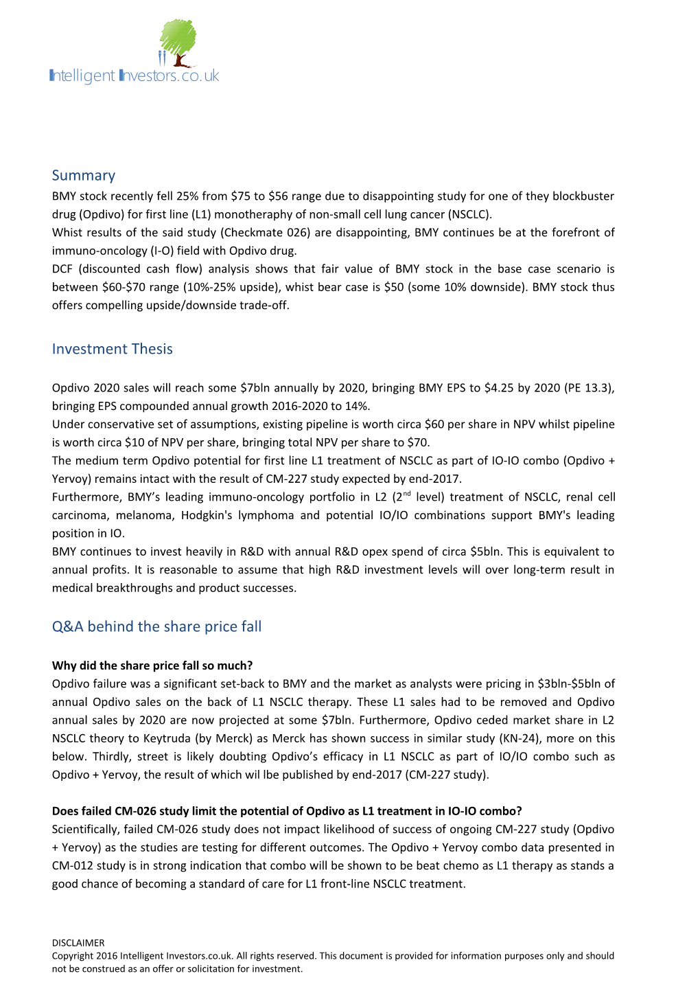 BMY Stock Recently Fell 25% from $75 to $56 Range Due to Disappointing Study for One Of