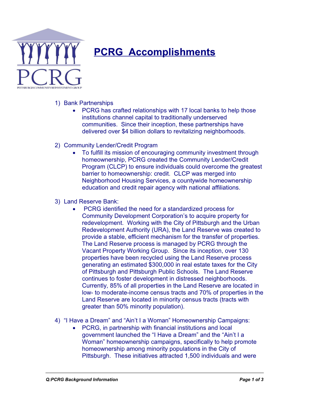 PCRG Accomplishments