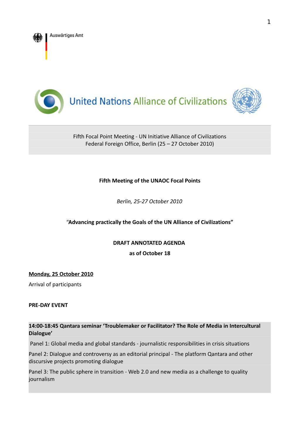 Fifth Focal Point Meeting - UN Initiative Alliance of Civilizations