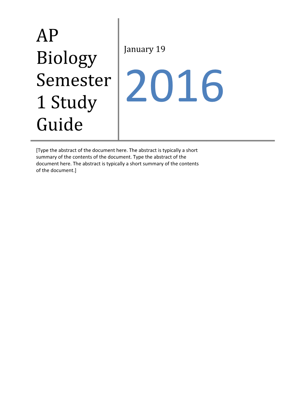 AP Biology Semester 1 Study Guide