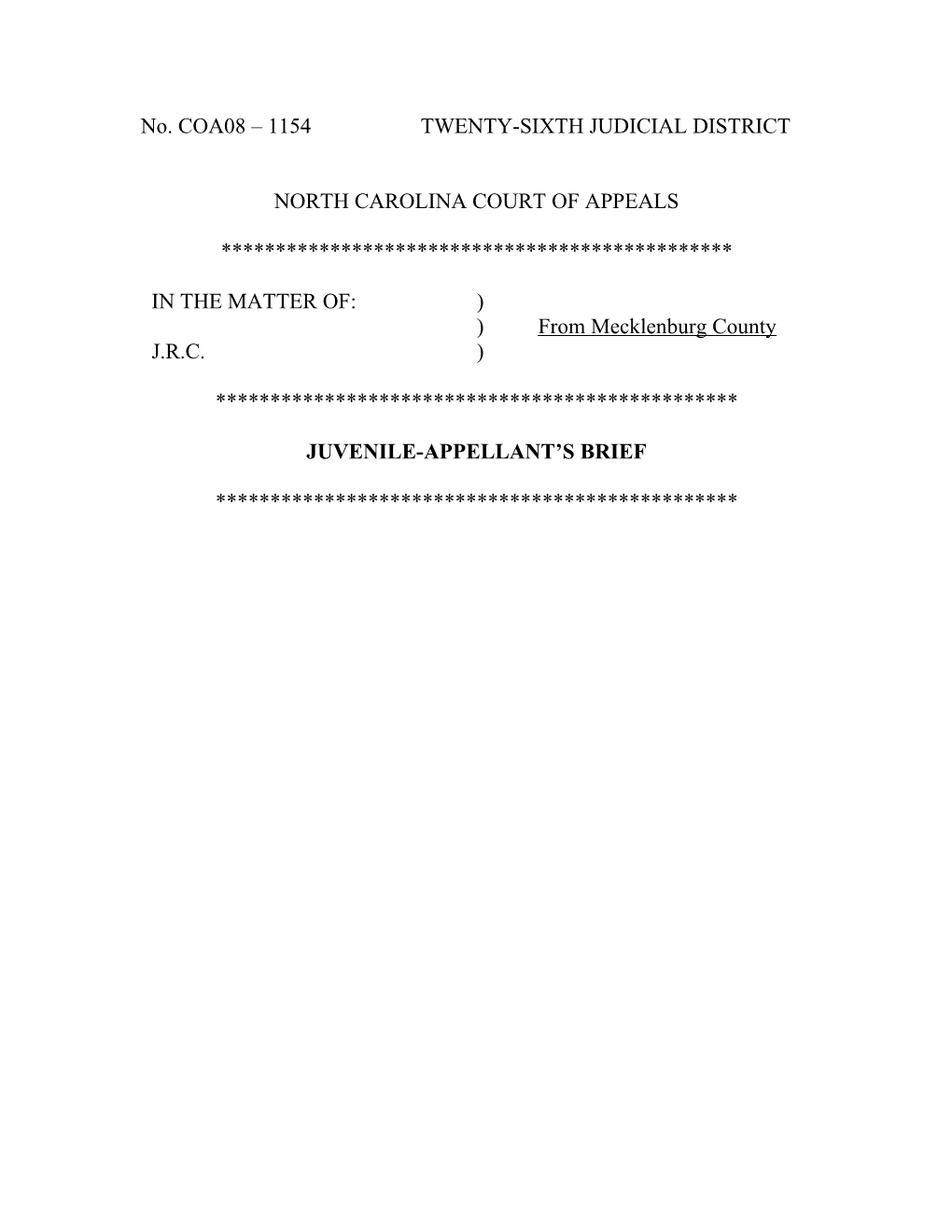 No. COA08 1154TWENTY-SIXTH JUDICIAL DISTRICT