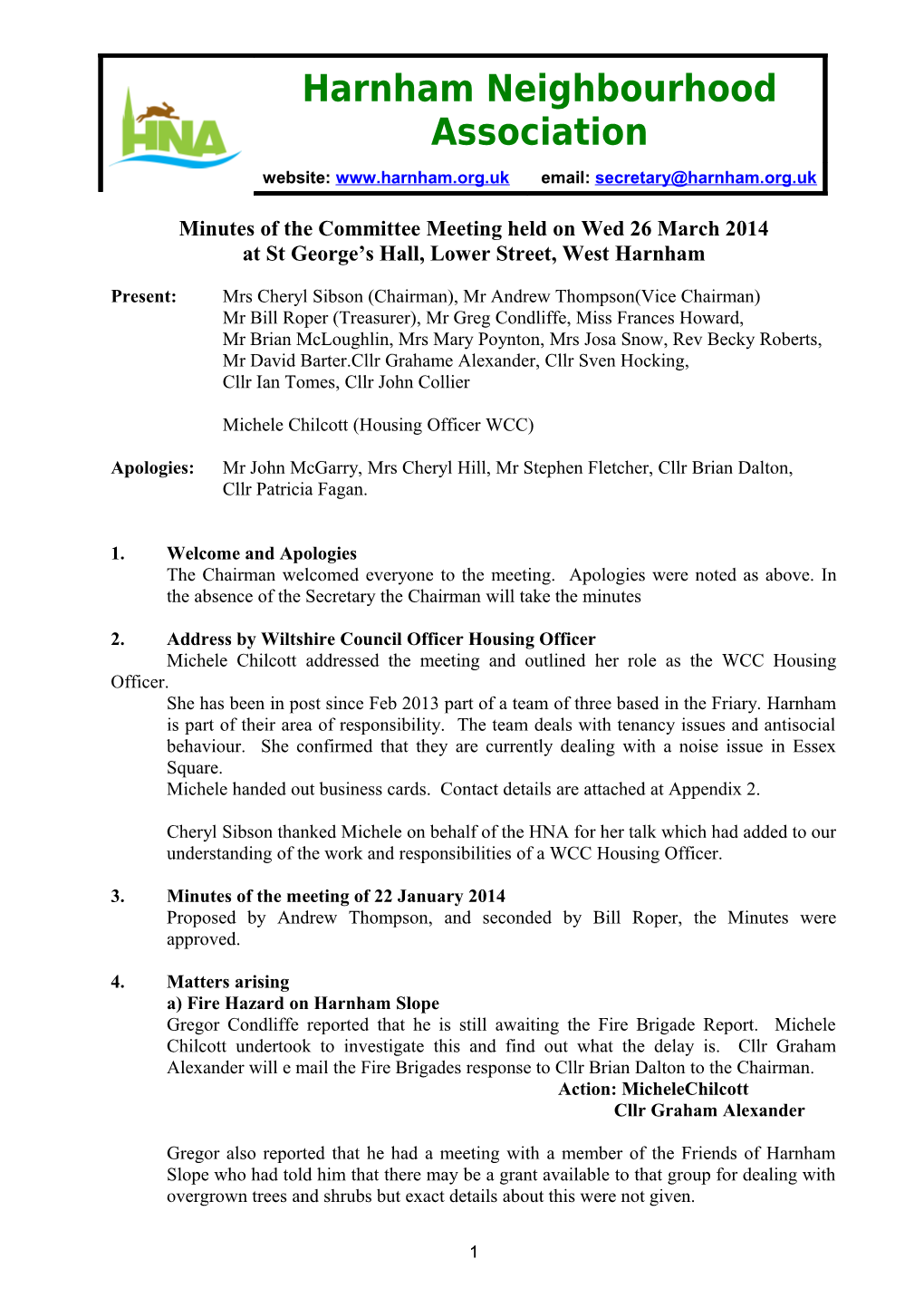 Minutes of the Committee Meeting Held on Wed 26 March 2014