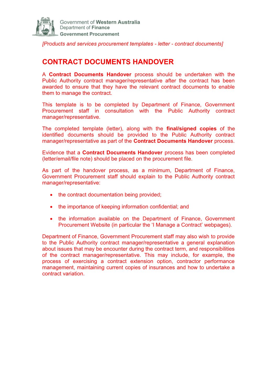 Letter - Contract Documents