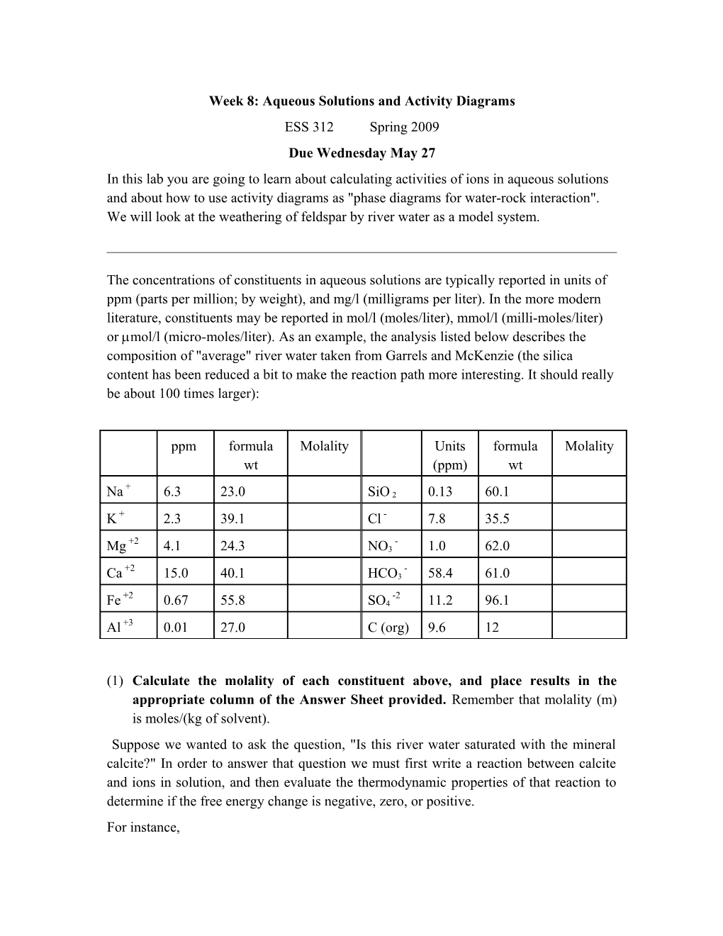 Week 8: Aqueous Solutions and Activity Diagrams