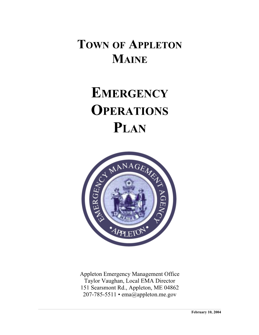 Appleton, Maine: Emergency Operations Plan