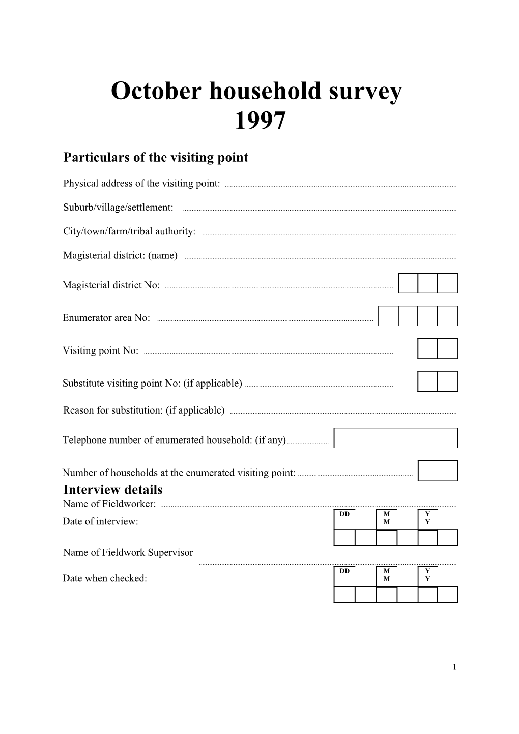 Particulars of the Visiting Point