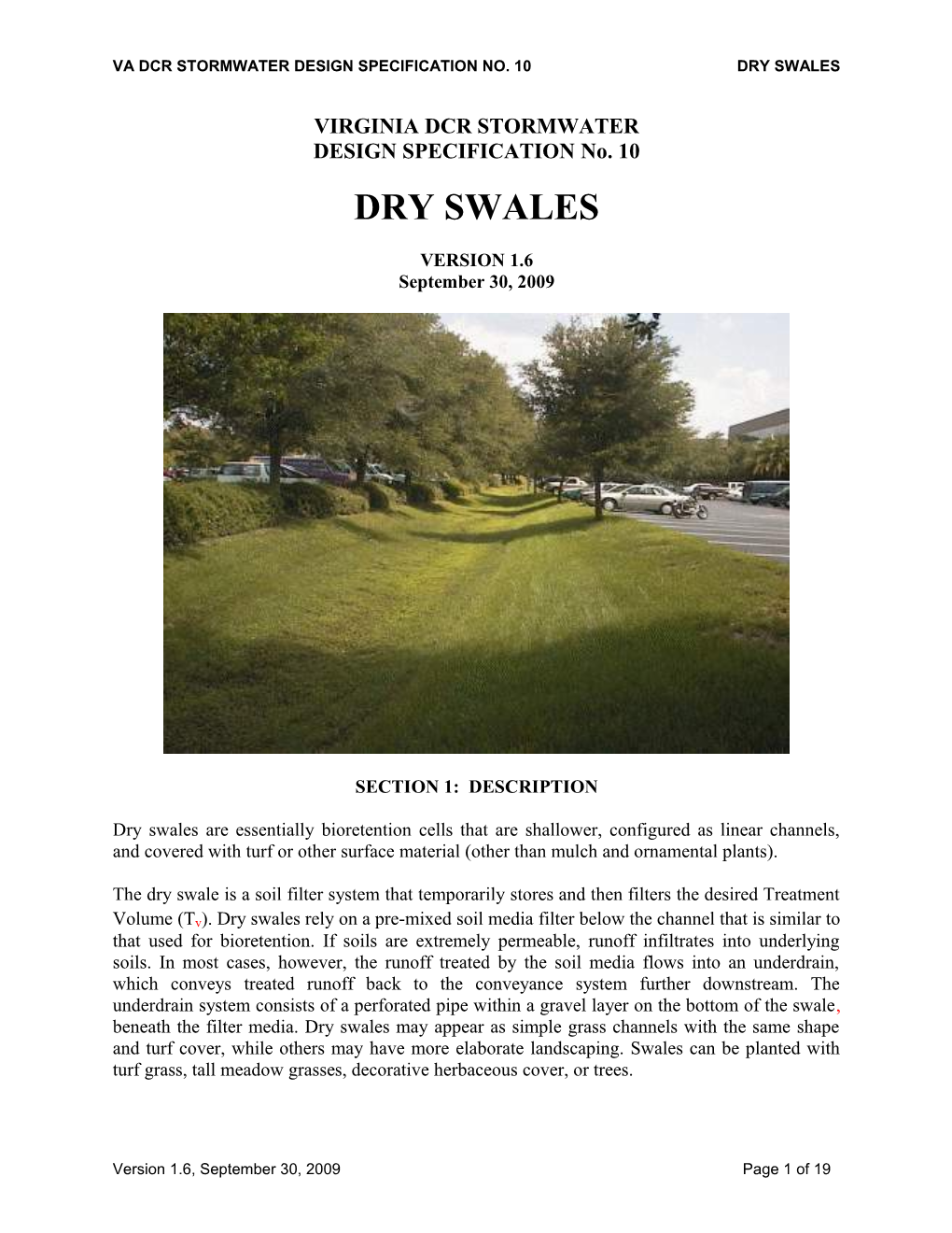 Va Dcr Stormwater Design Specification No. 10Dry Swales