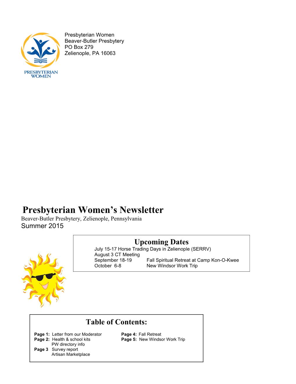 Presbyterian Women S Newsletter