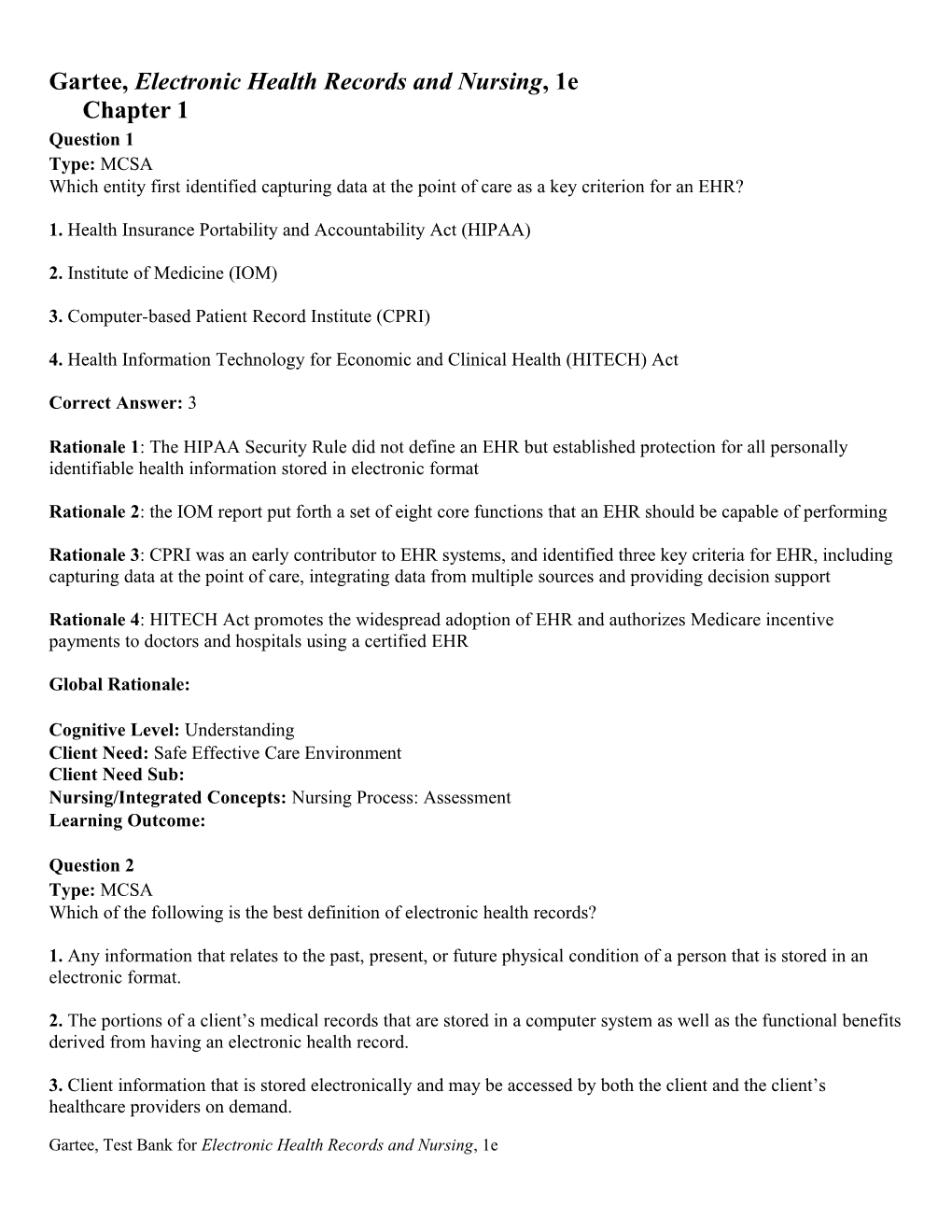 Gartee, Electronic Health Records and Nursing, 1Echapter 1