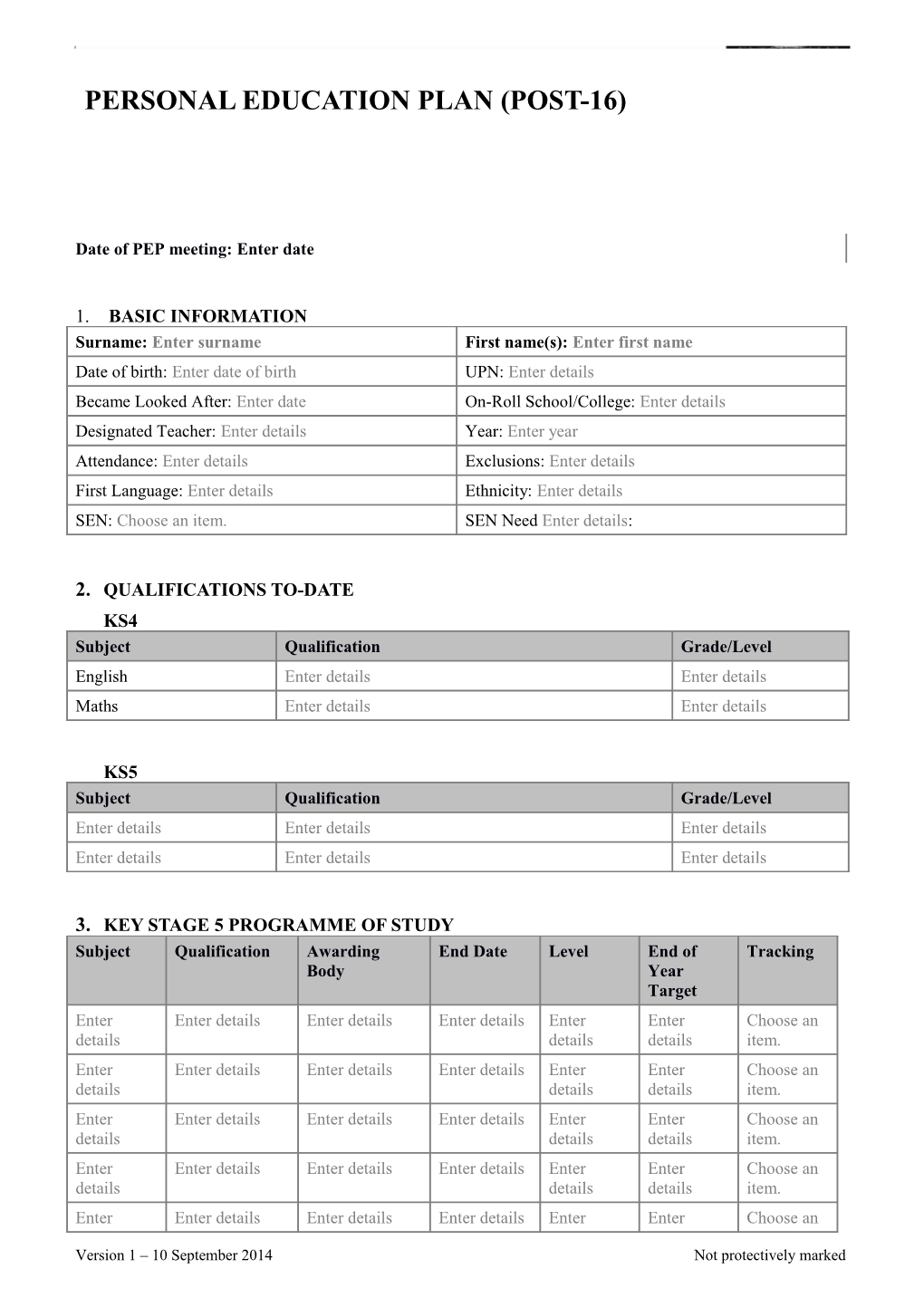 Personal Education Plan (Post-16)