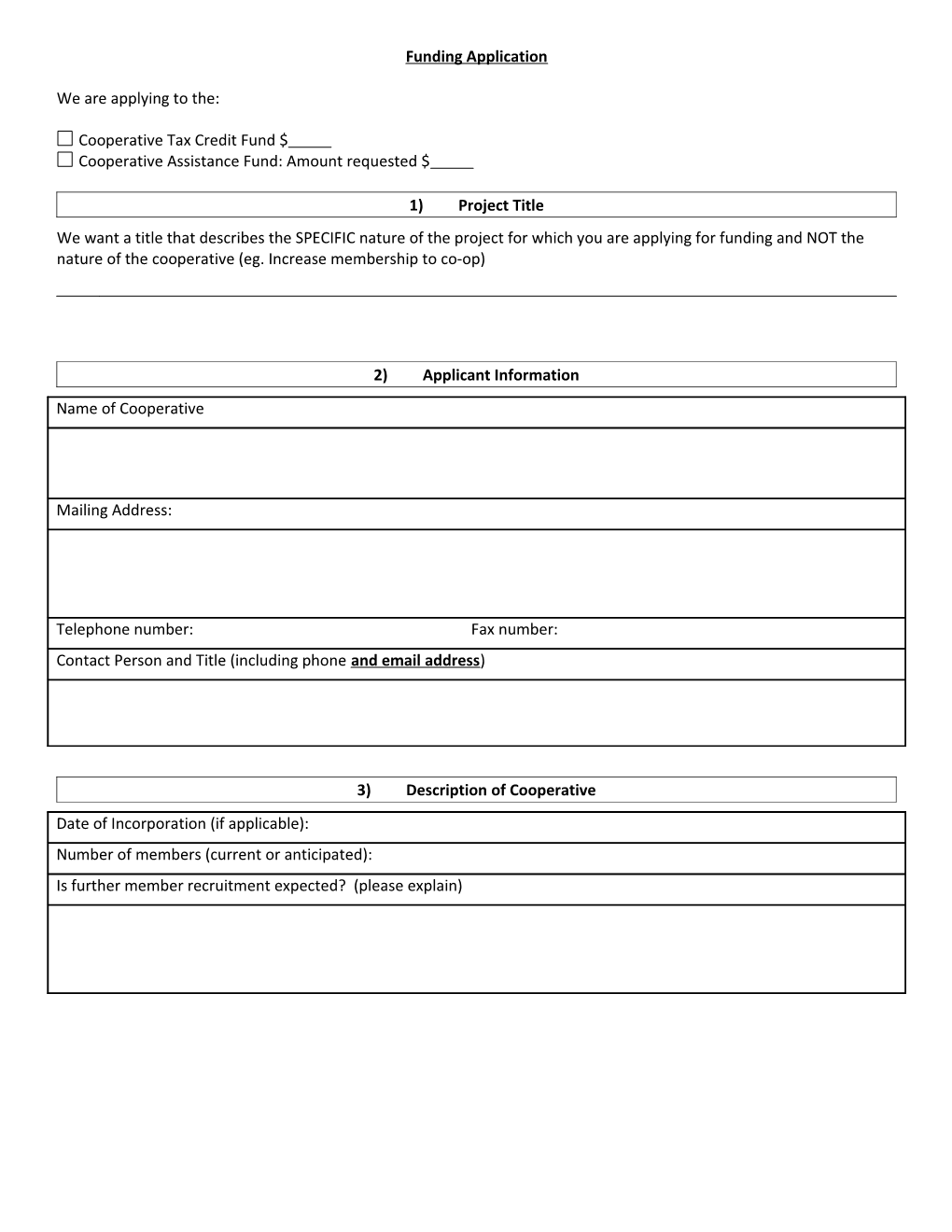 Application for Cooperative Funding