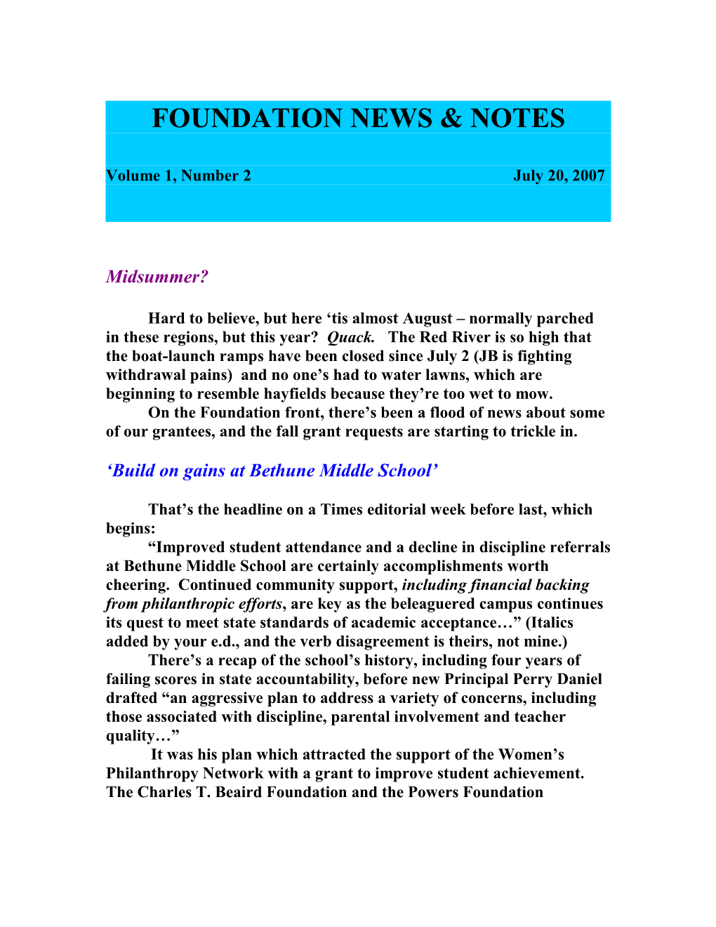 Foundation News & Notes