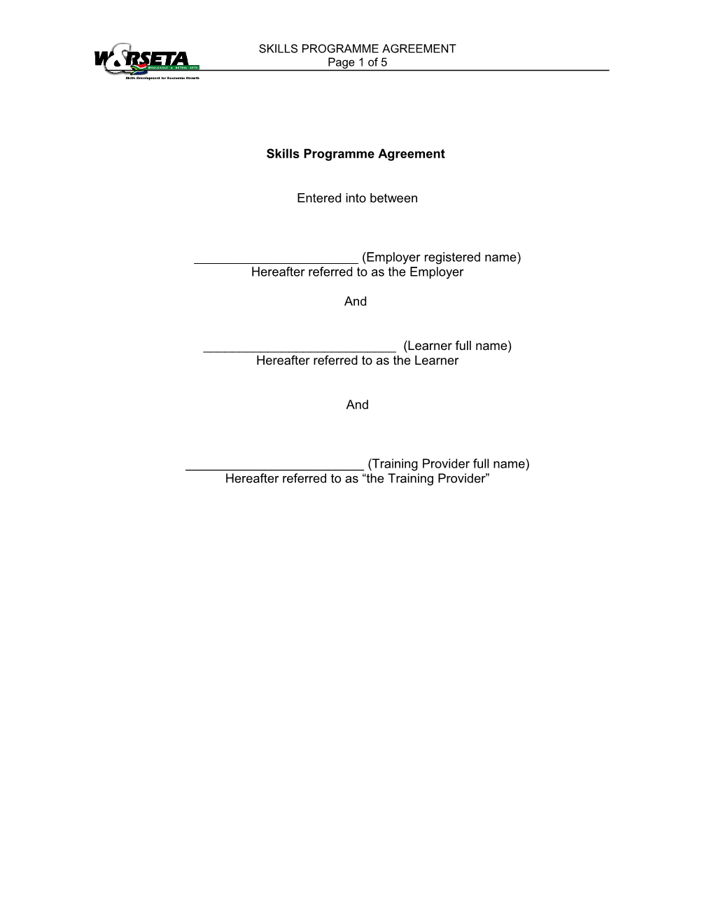Skills Programme Agreement
