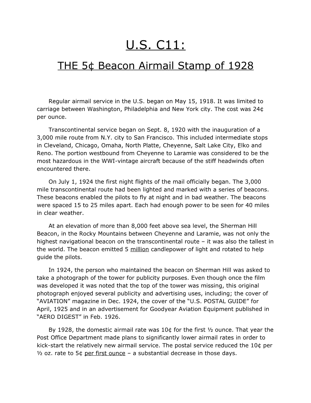 THE 5 Beacon Airmail Stamp of 1928