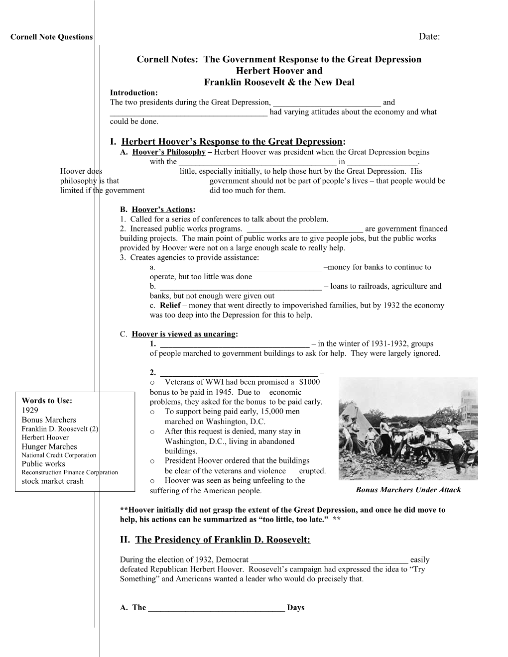 Cornell Note Questions
