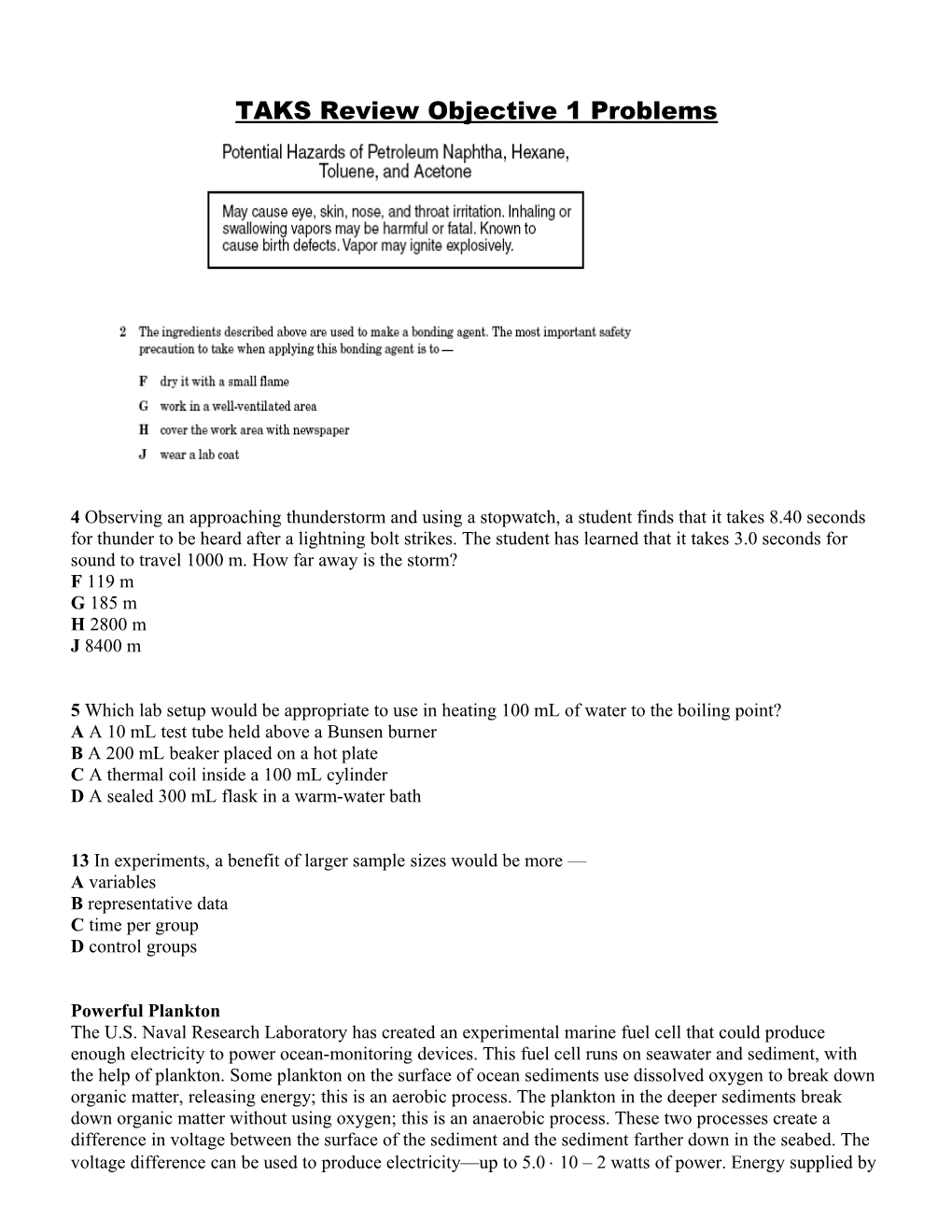 TAKS Review Objective 1 Problems