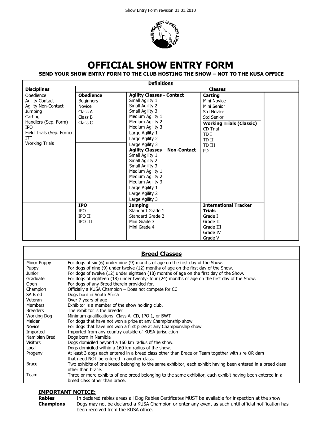 Official Show Entry Form