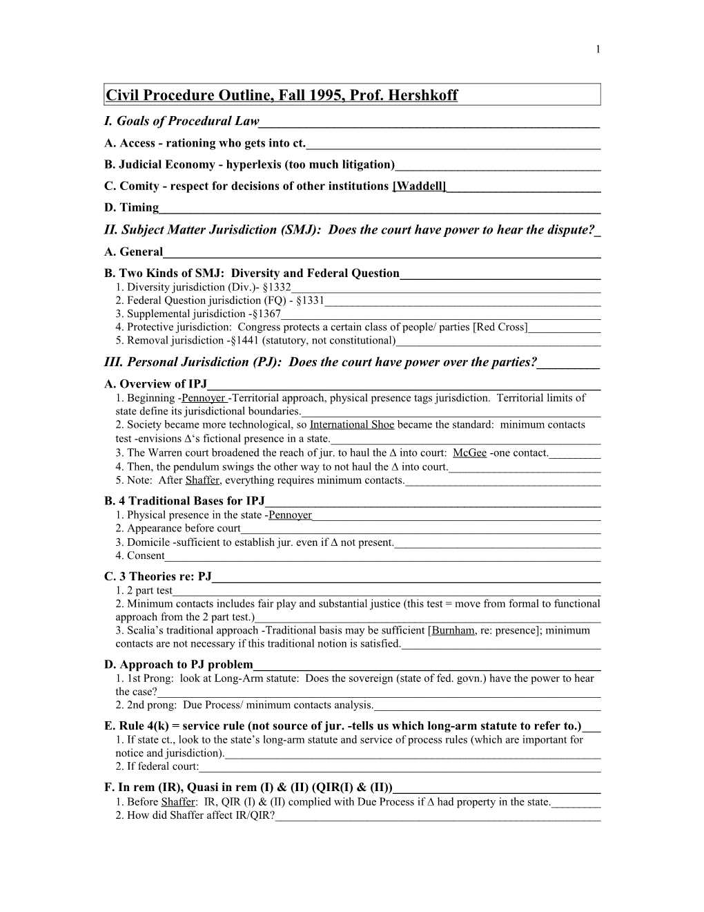 Torts Outline, Fall 1995, Prof. Geistfeld