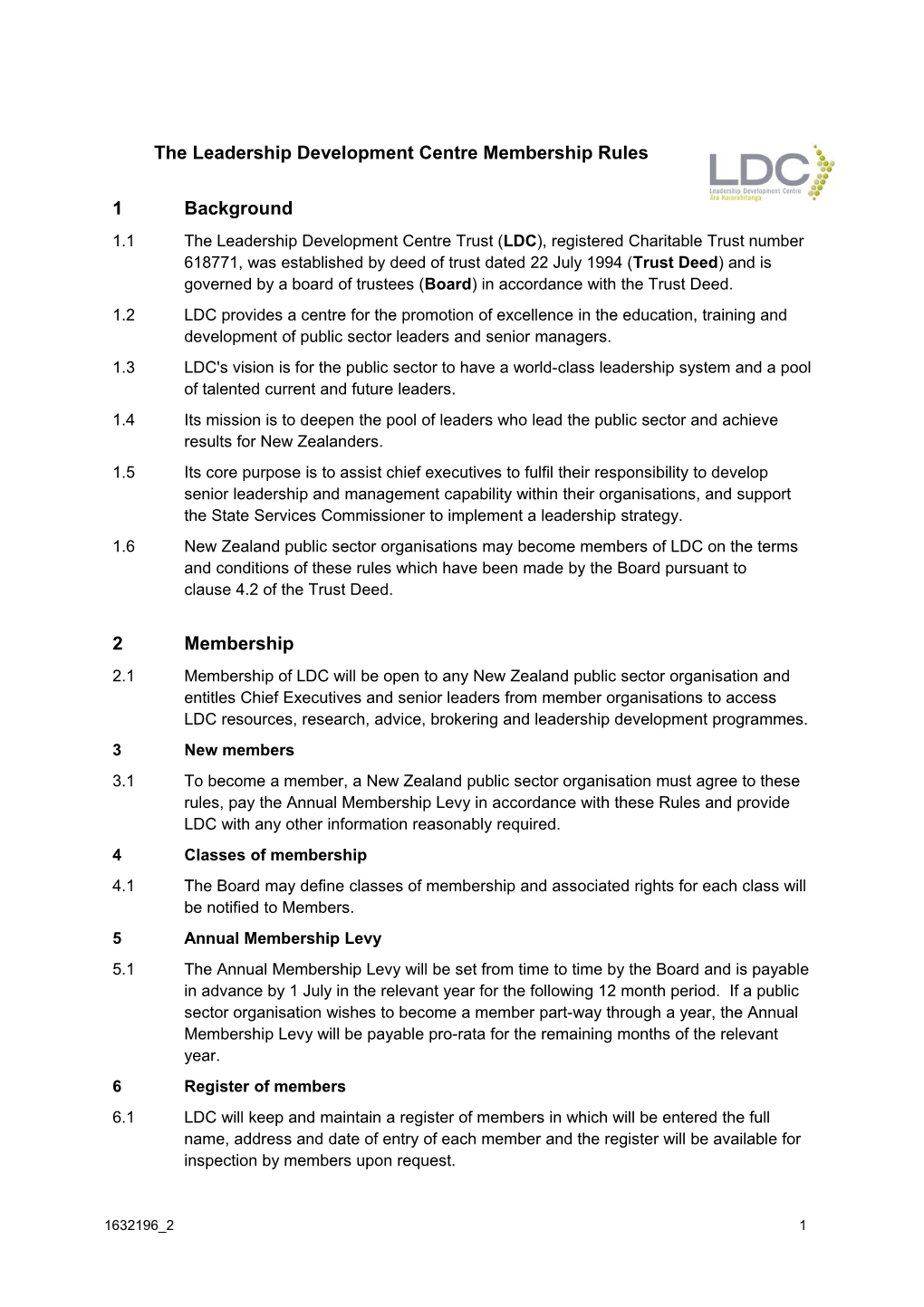 The Leadership Development Centre Membership Rules