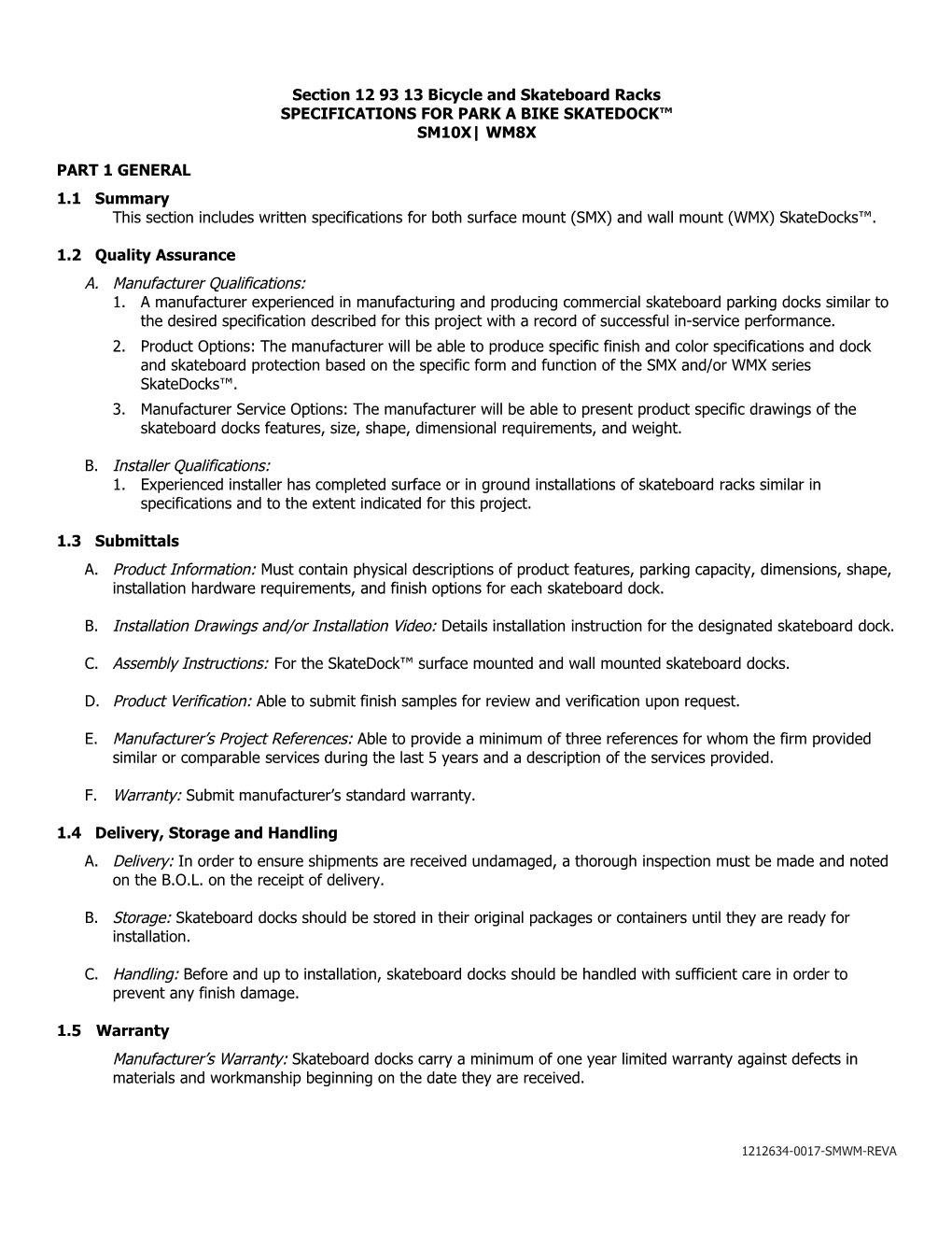 Guide Specifications for the Dero Downtown Bike Rack