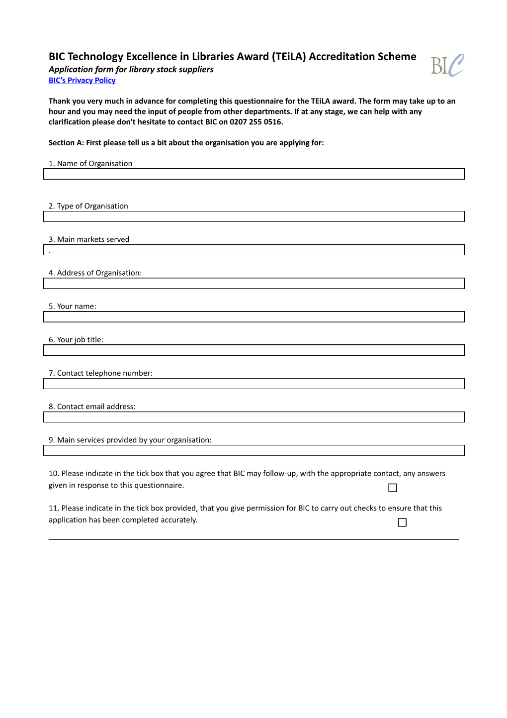Application Form for Library Stock Suppliers
